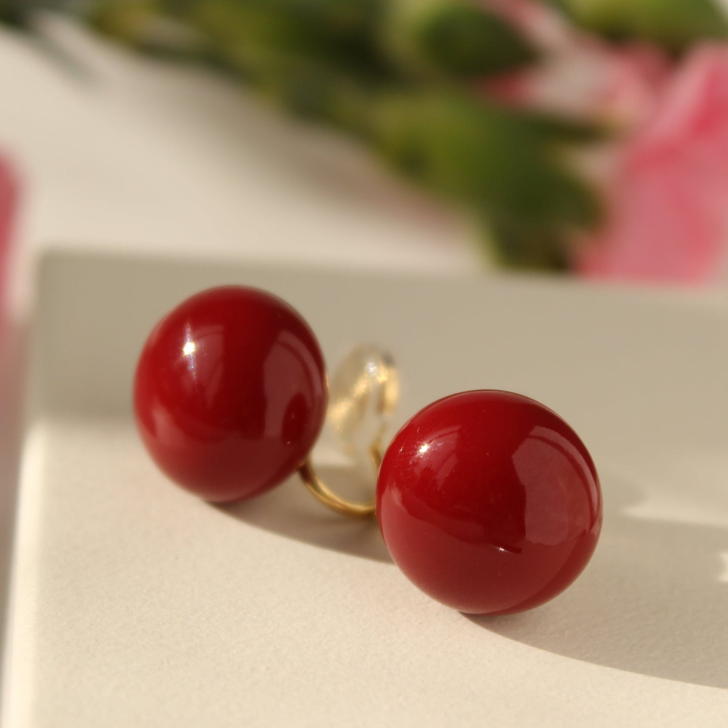 Ear clip-ons | Round red beans