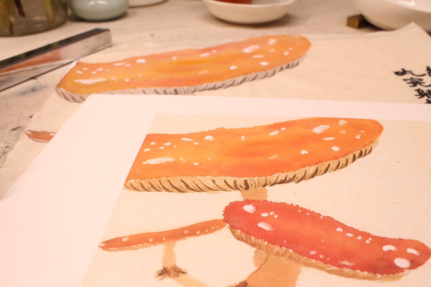 Framed | Unframed Art Print | Watercolour Mushroom (Amanita caesarea) | 'Red umbrella, White trunk. After you eat them you lie on the stretcher'