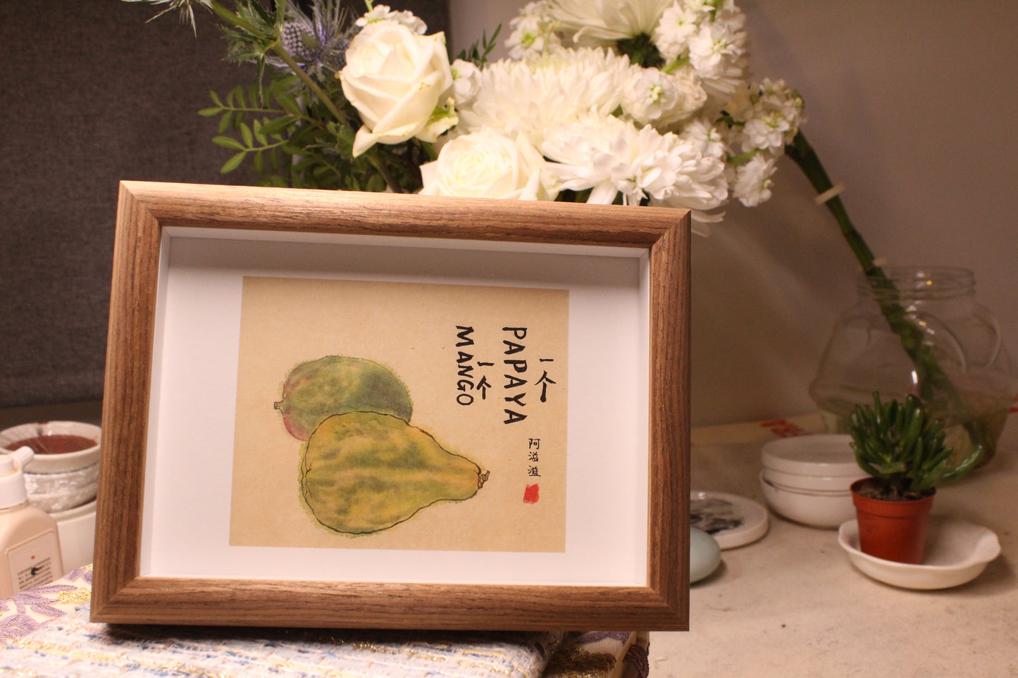 Framed | Unframed Art Print | Watercolour Mango and Papaya