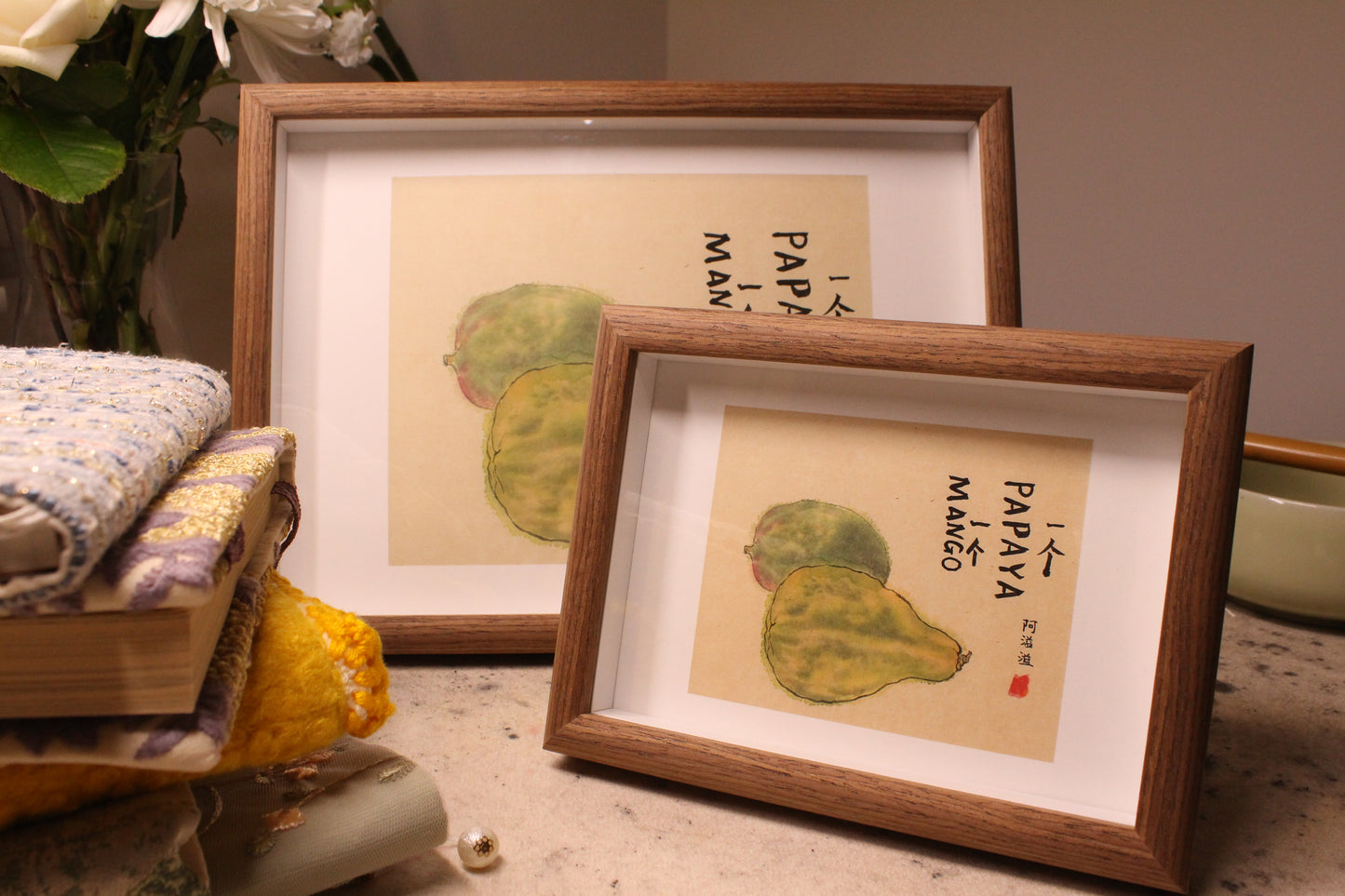 Framed | Unframed Art Print | Watercolour Mango and Papaya