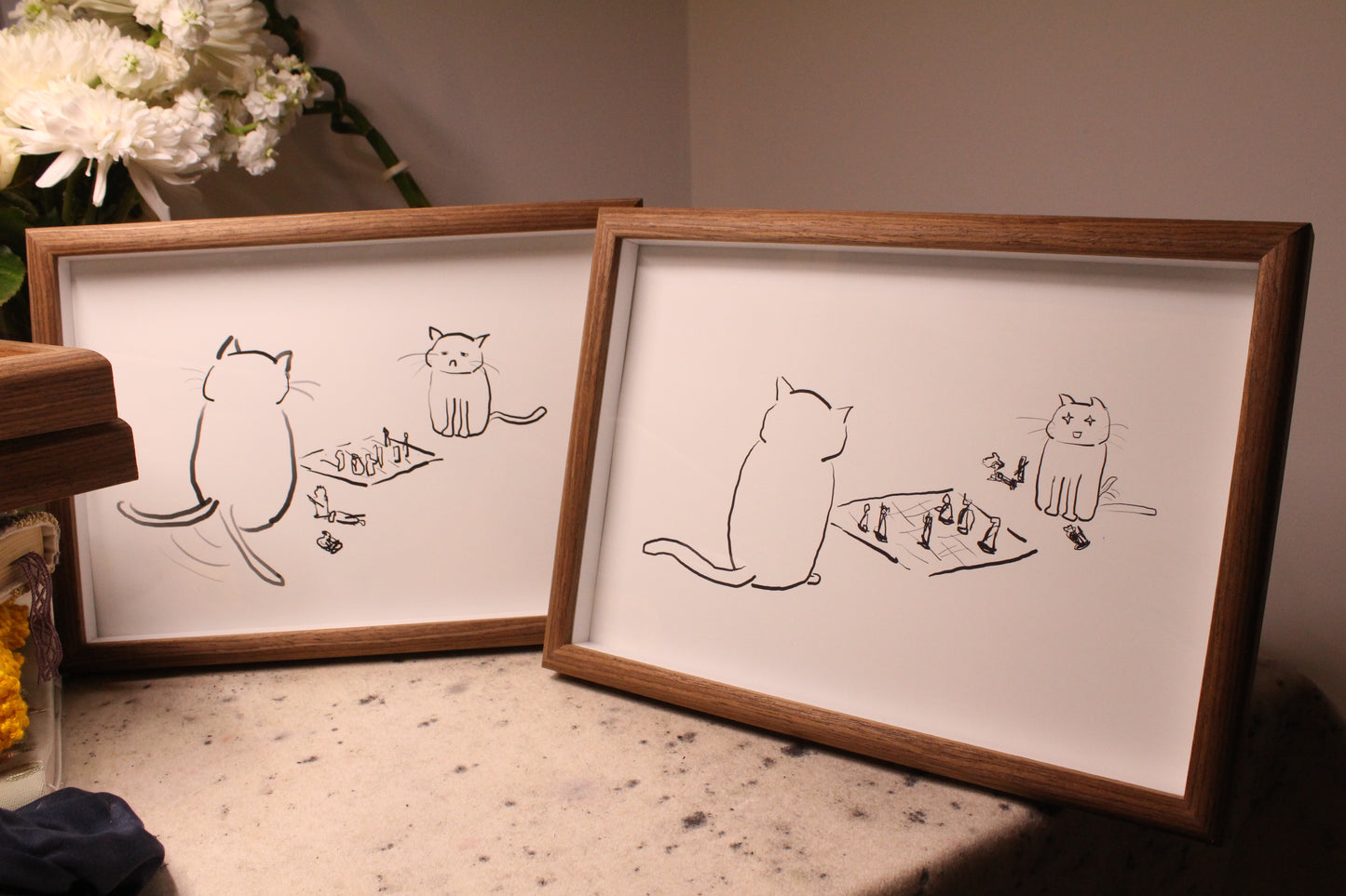 Art print | Framed/ Unframed | Two cats playing Chess | Cute and cheerful story