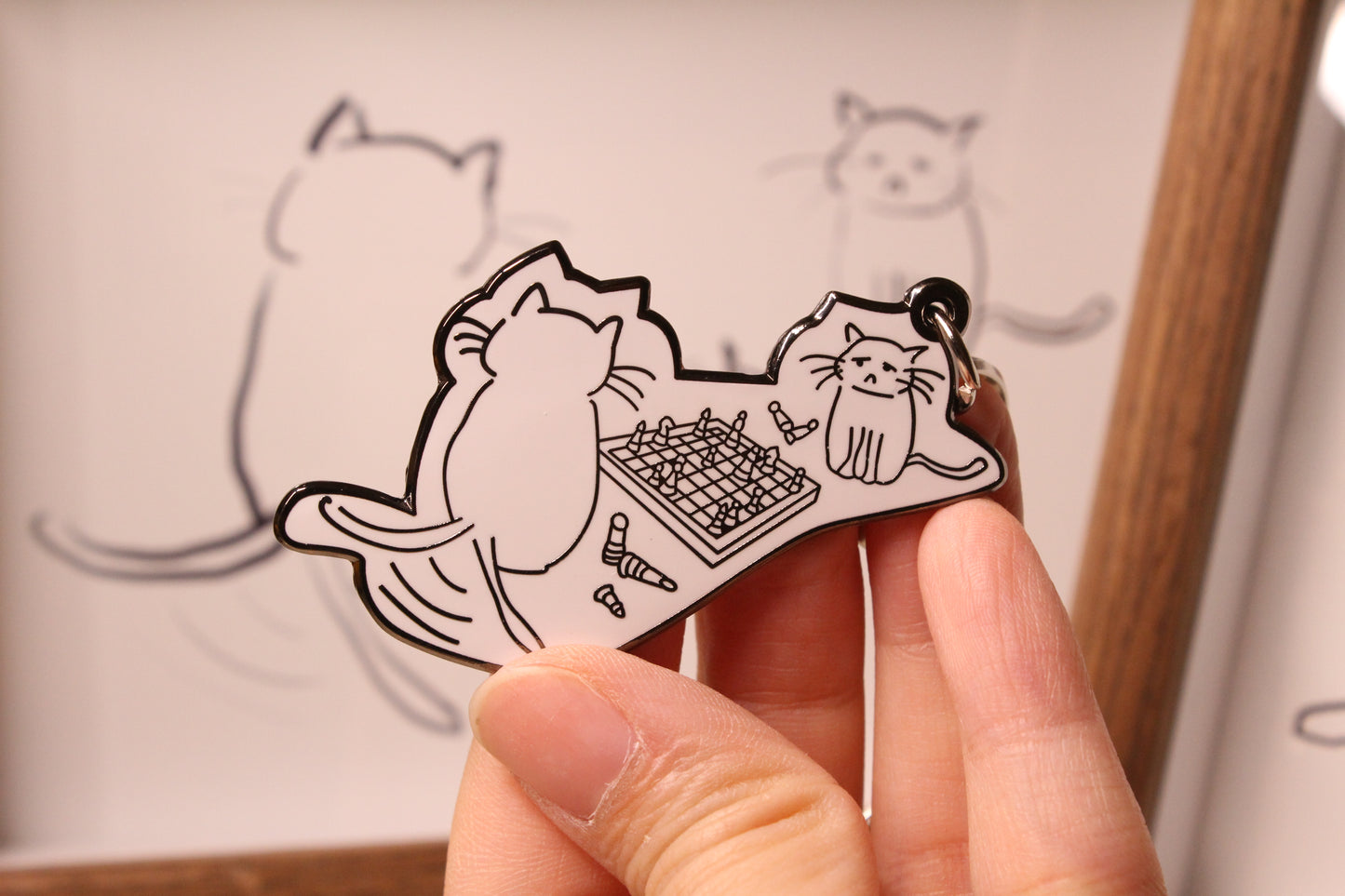 Enamel key chain | Cute cats playing chess