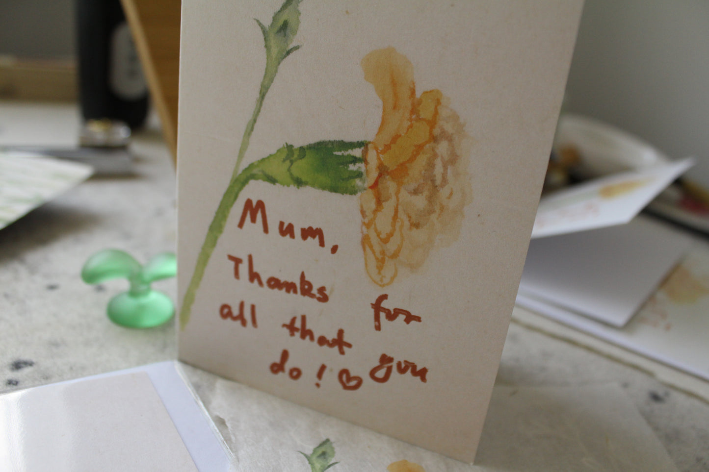 A6 Mother's Day Card | Recycled Paper | Carnation floral watercolour painting | 'Mum, thanks for all that you do!<3!'
