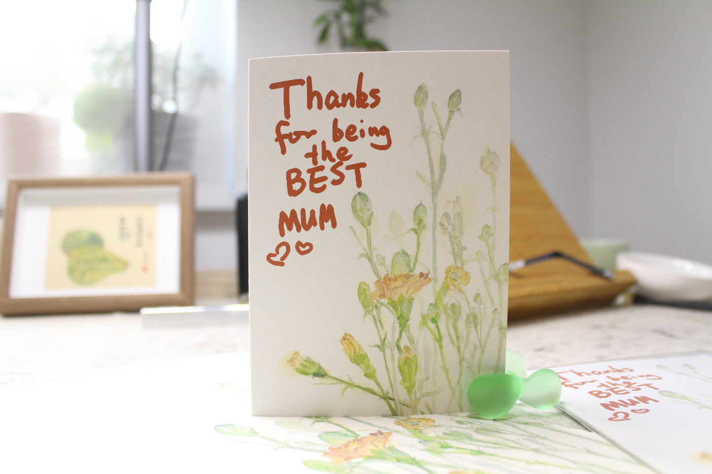 A6 Mother's Day Card | Recycled Paper | Carnation floral watercolour painting | 'Mum, thanks for being the best mom <3<3'