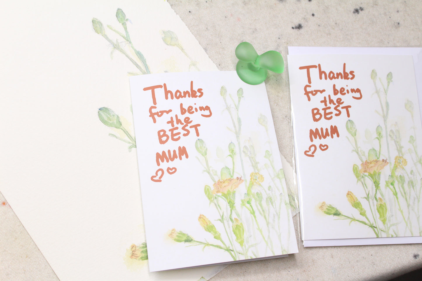 A6 Mother's Day Card | Recycled Paper | Carnation floral watercolour painting | 'Mum, thanks for being the best mom <3<3'