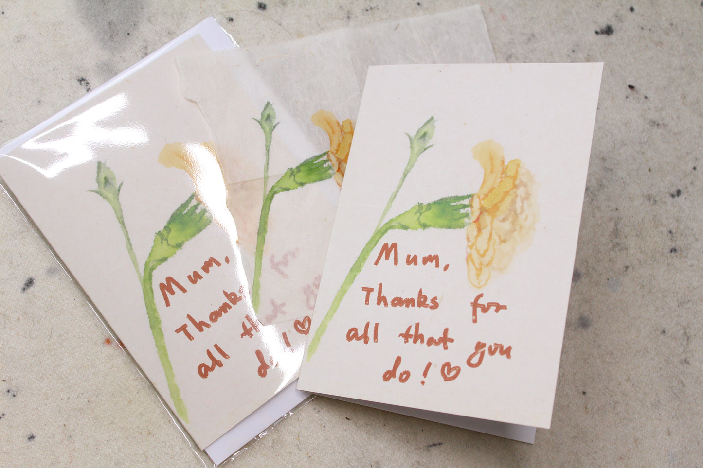 A6 Mother's Day Card | Recycled Paper | Carnation floral watercolour painting | 'Mum, thanks for all that you do!<3!'