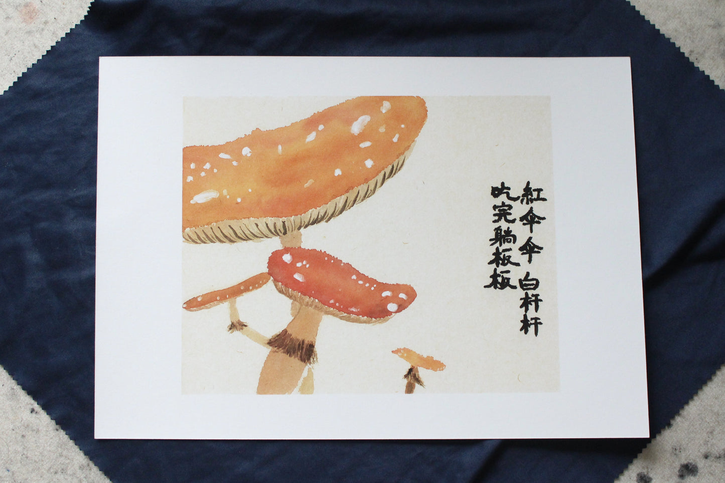 Framed | Unframed Art Print | Watercolour Mushroom (Amanita caesarea) | 'Red umbrella, White trunk. After you eat them you lie on the stretcher'