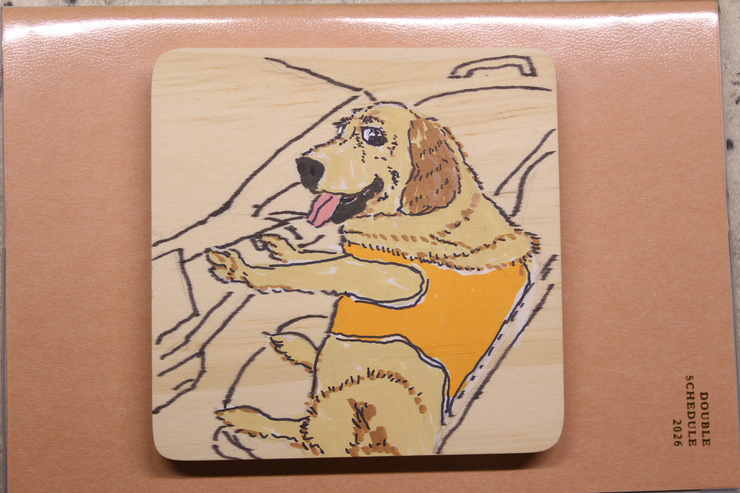 Square Wooden Coaster with Mini Hand-drawn Pawtrait on