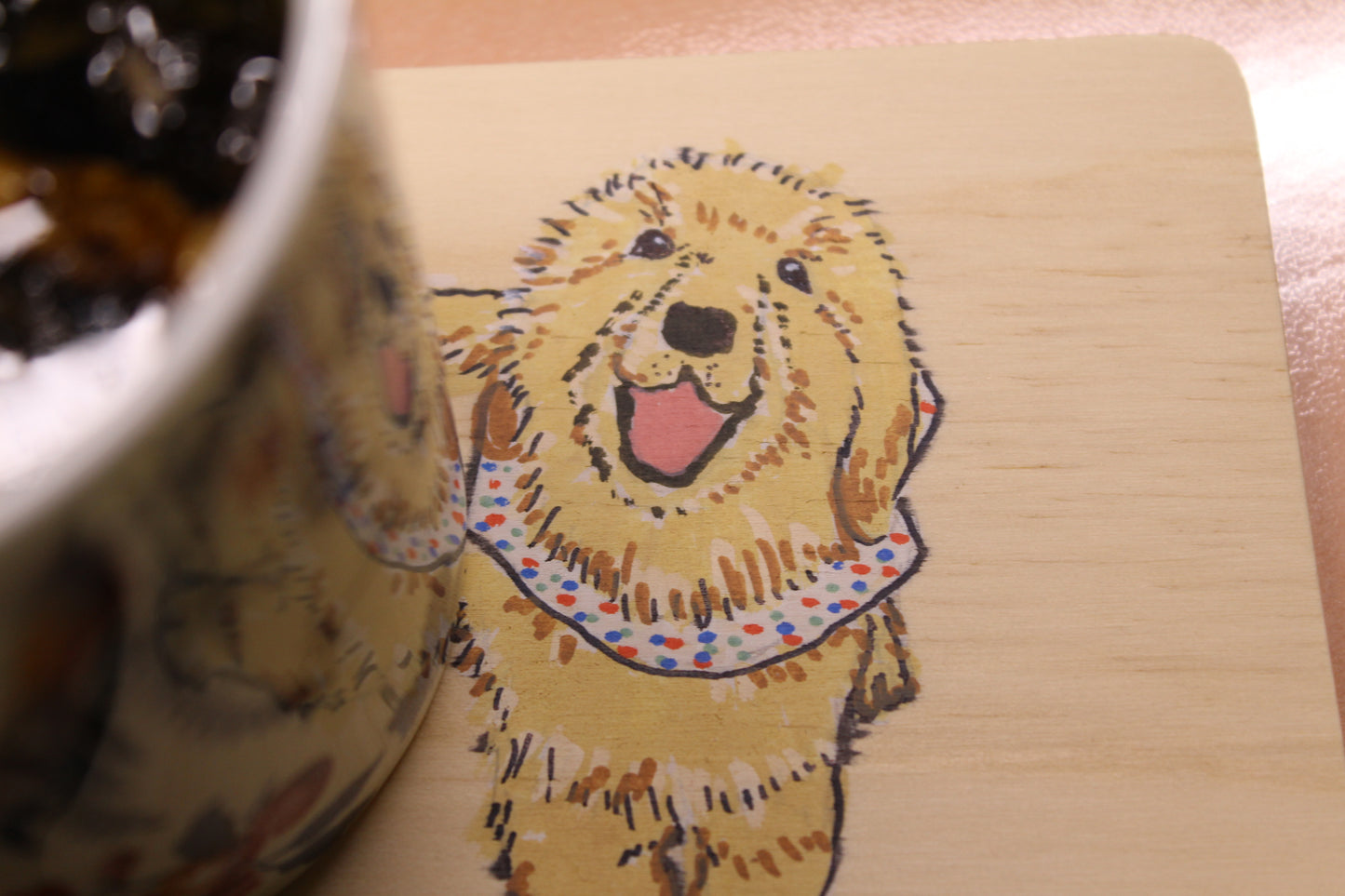 Square Wooden Coaster with Mini Hand-drawn Pawtrait on