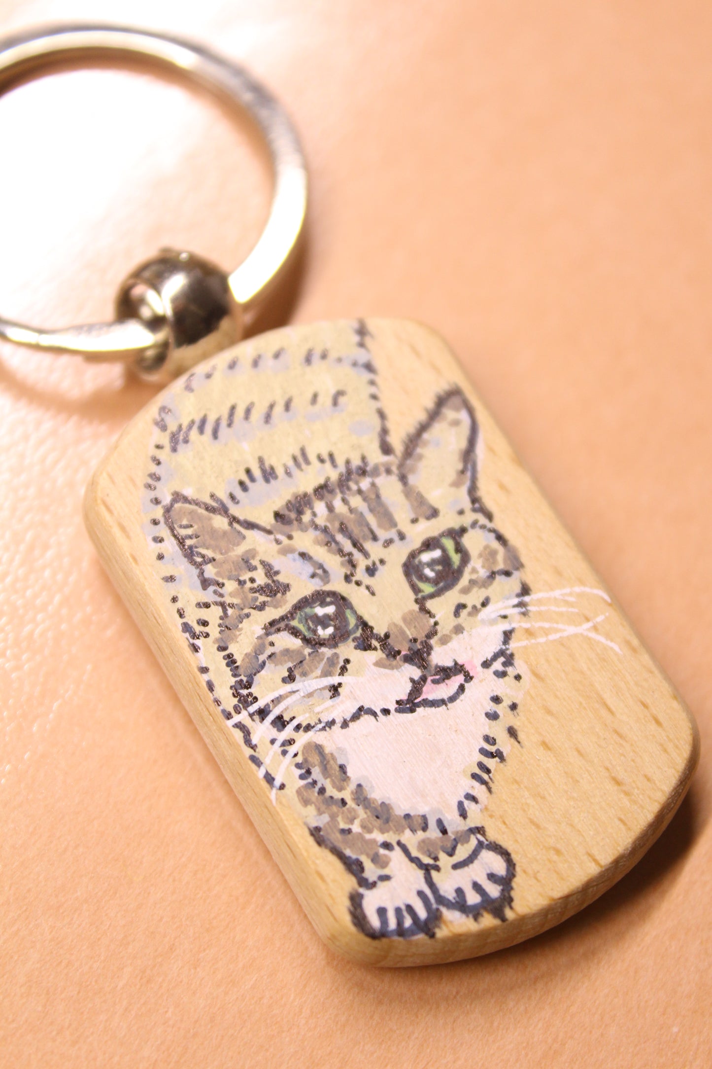 Wooden Retangular Keyring with Mini Pawtrait on