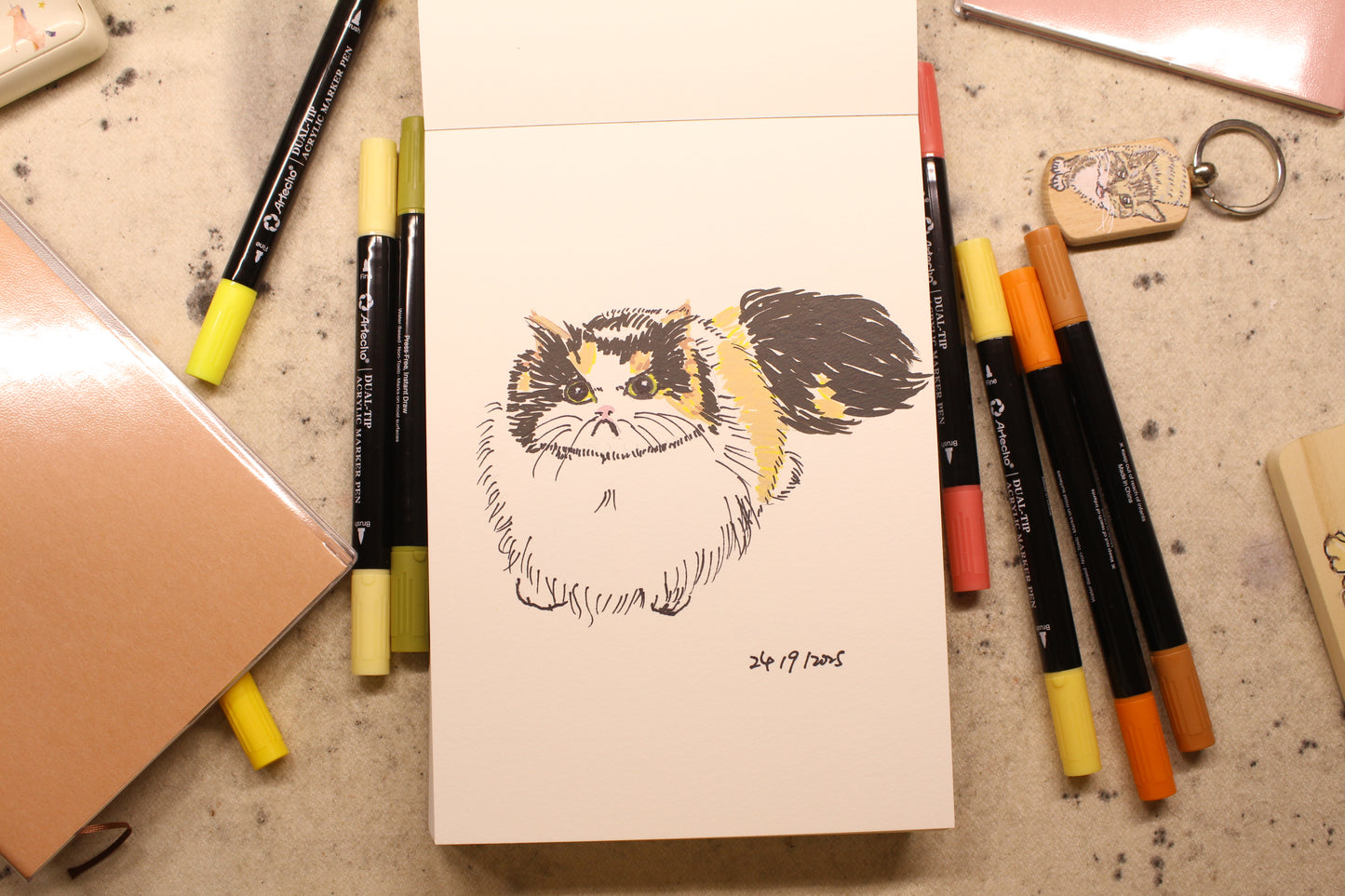 A5 pawtrait with acrilyc pens