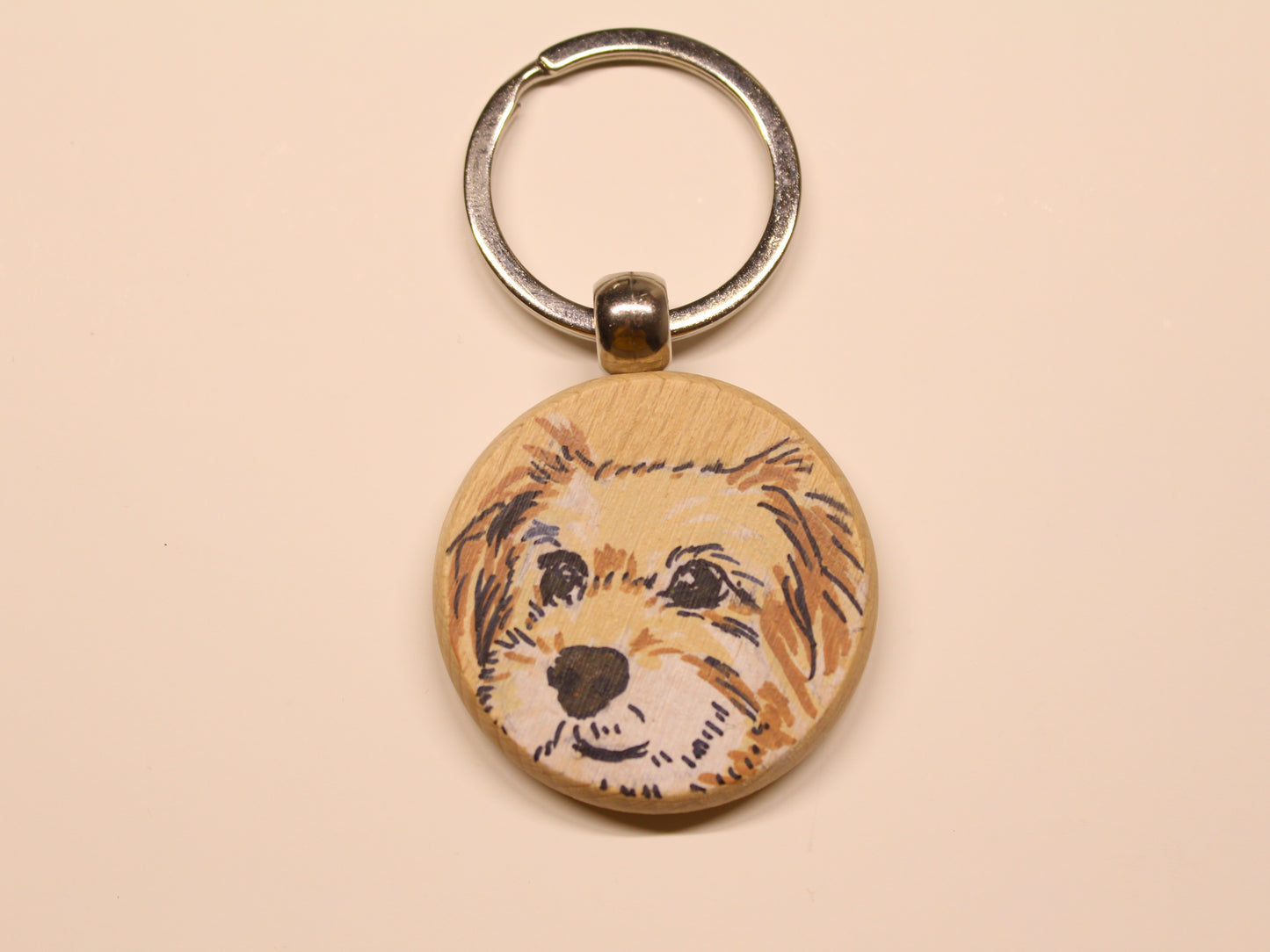 Wooden Circular Keyring with Mini Pawtrait on