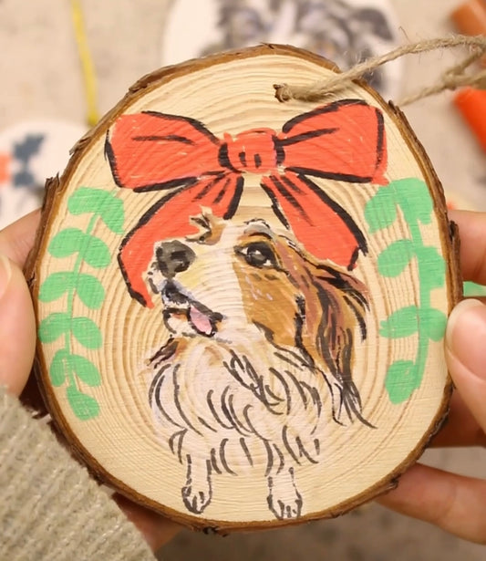 Hand-drawn Christmas Baubles - Natural Wood Log