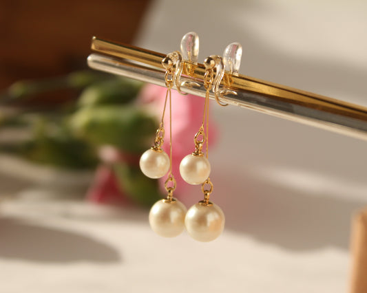 Loop-fit ear clip-on| Double pearls