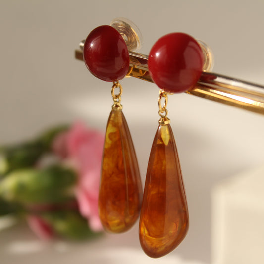 Ear clip-ons | Long red agate