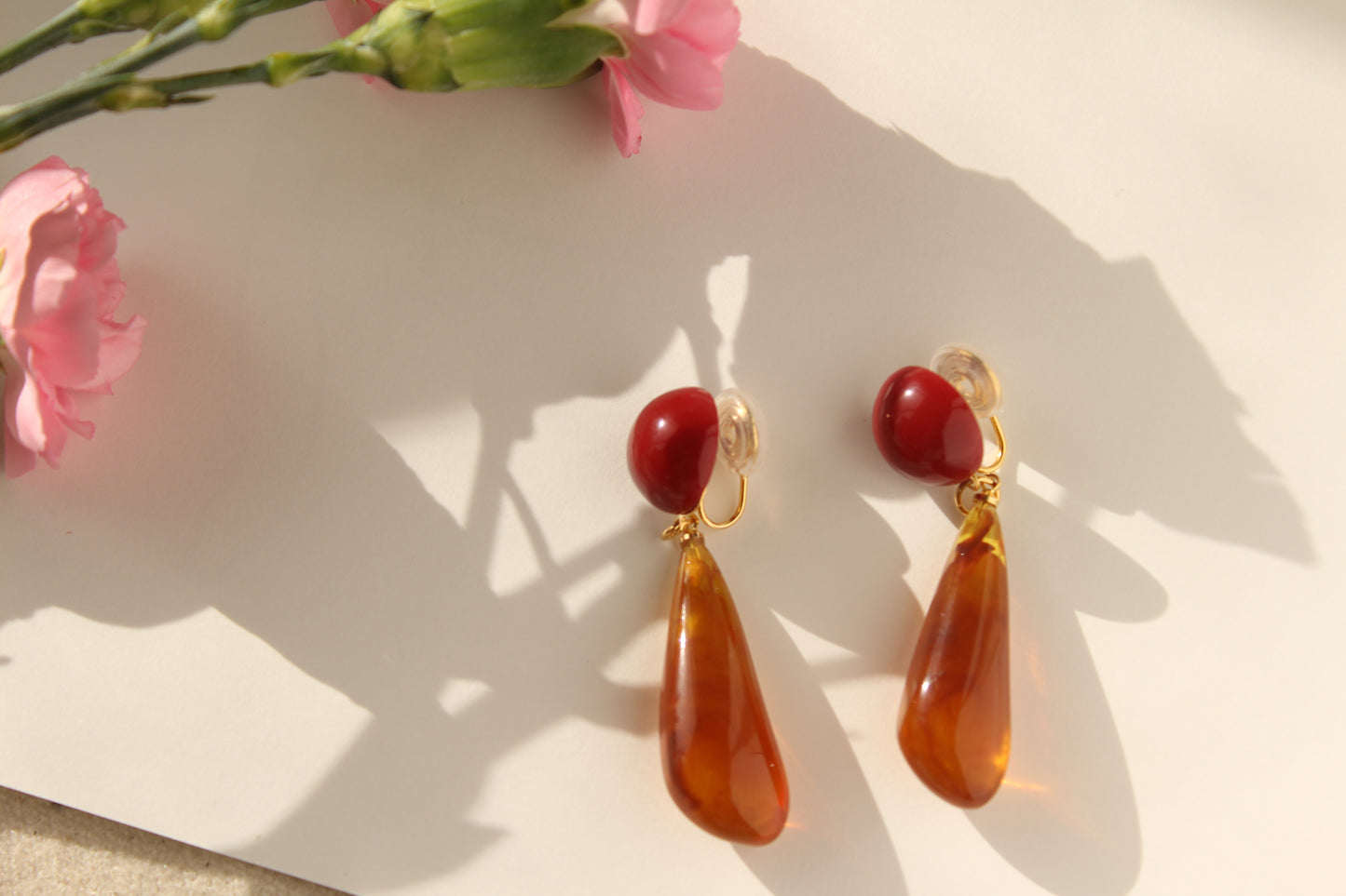 Ear clip-ons | Long red agate