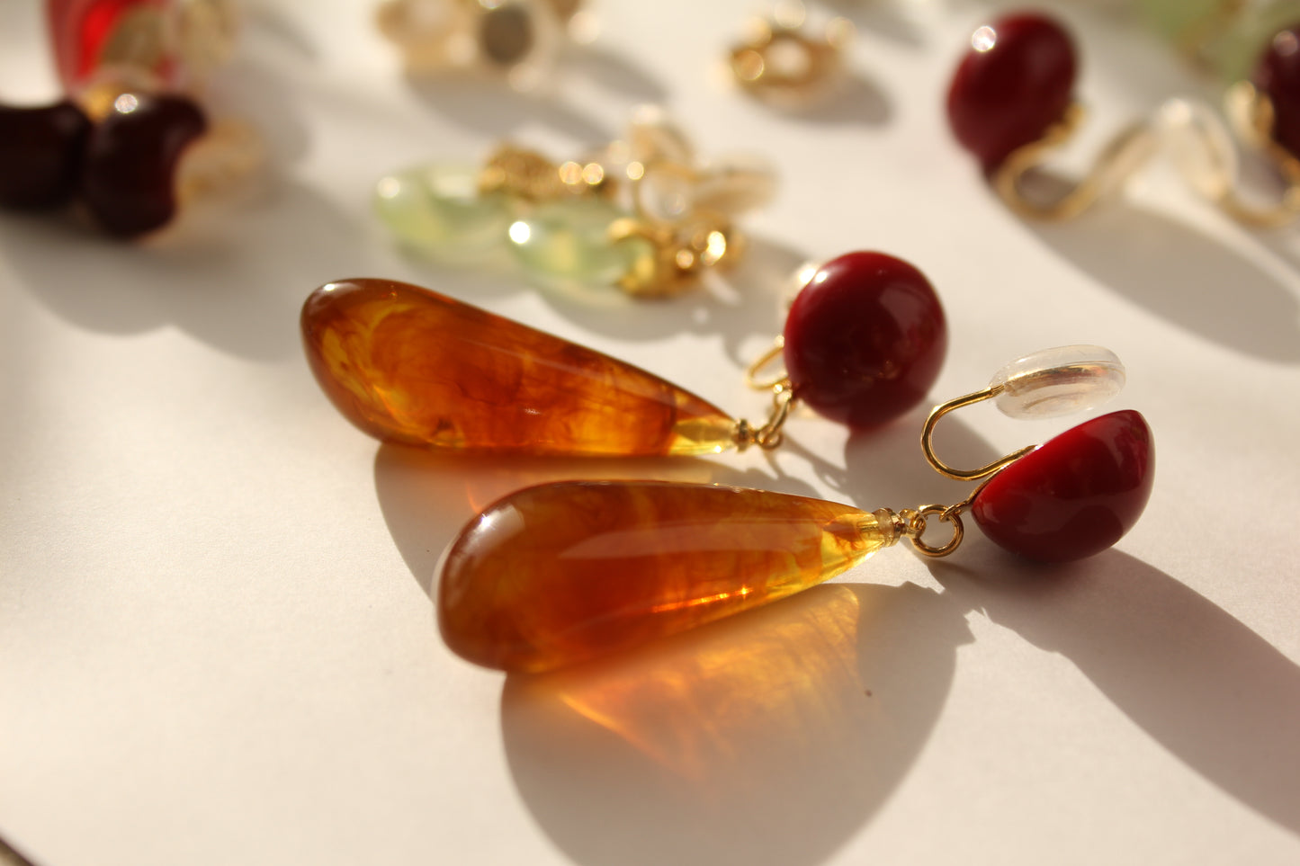 Ear clip-ons | Long red agate