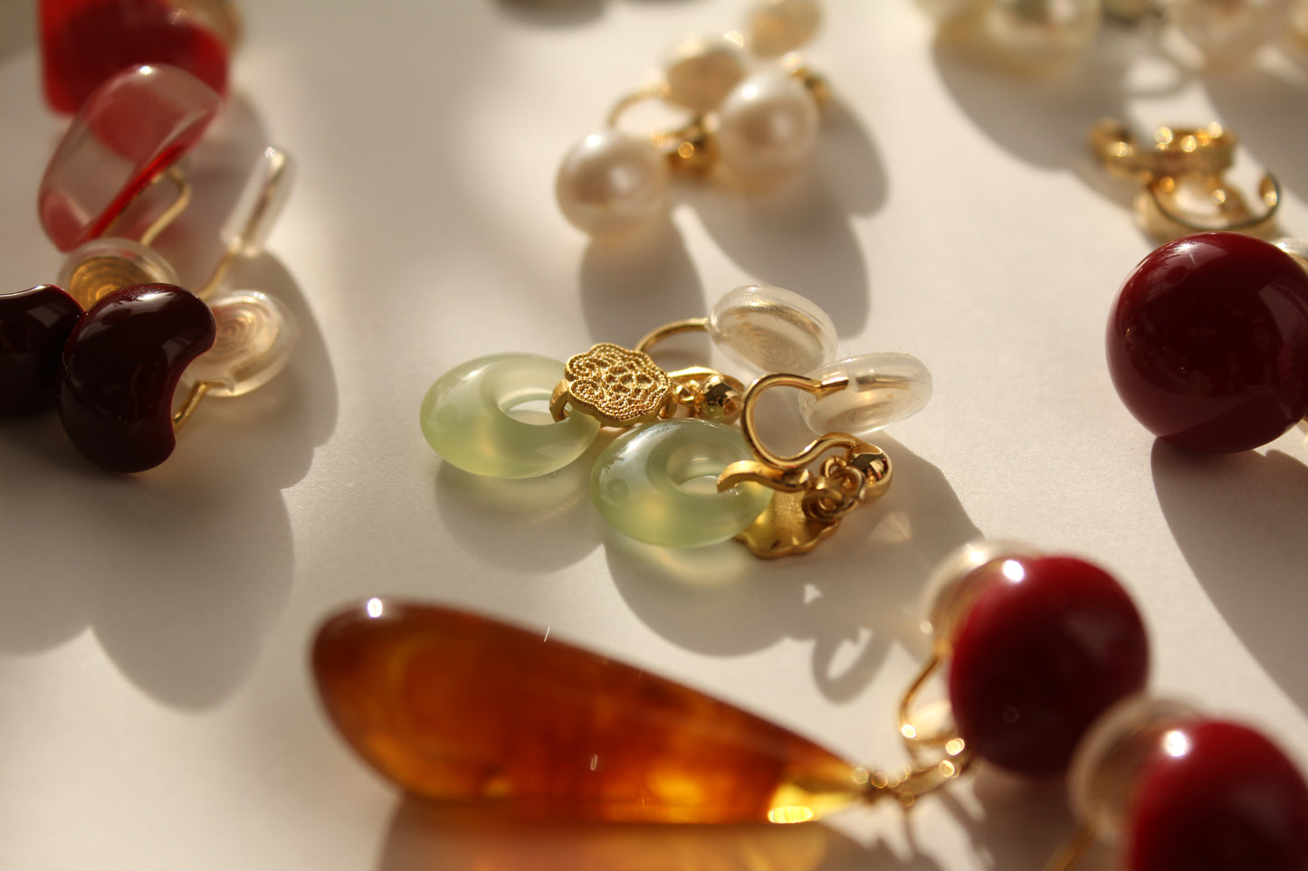 Ear clip-ons | Green agate