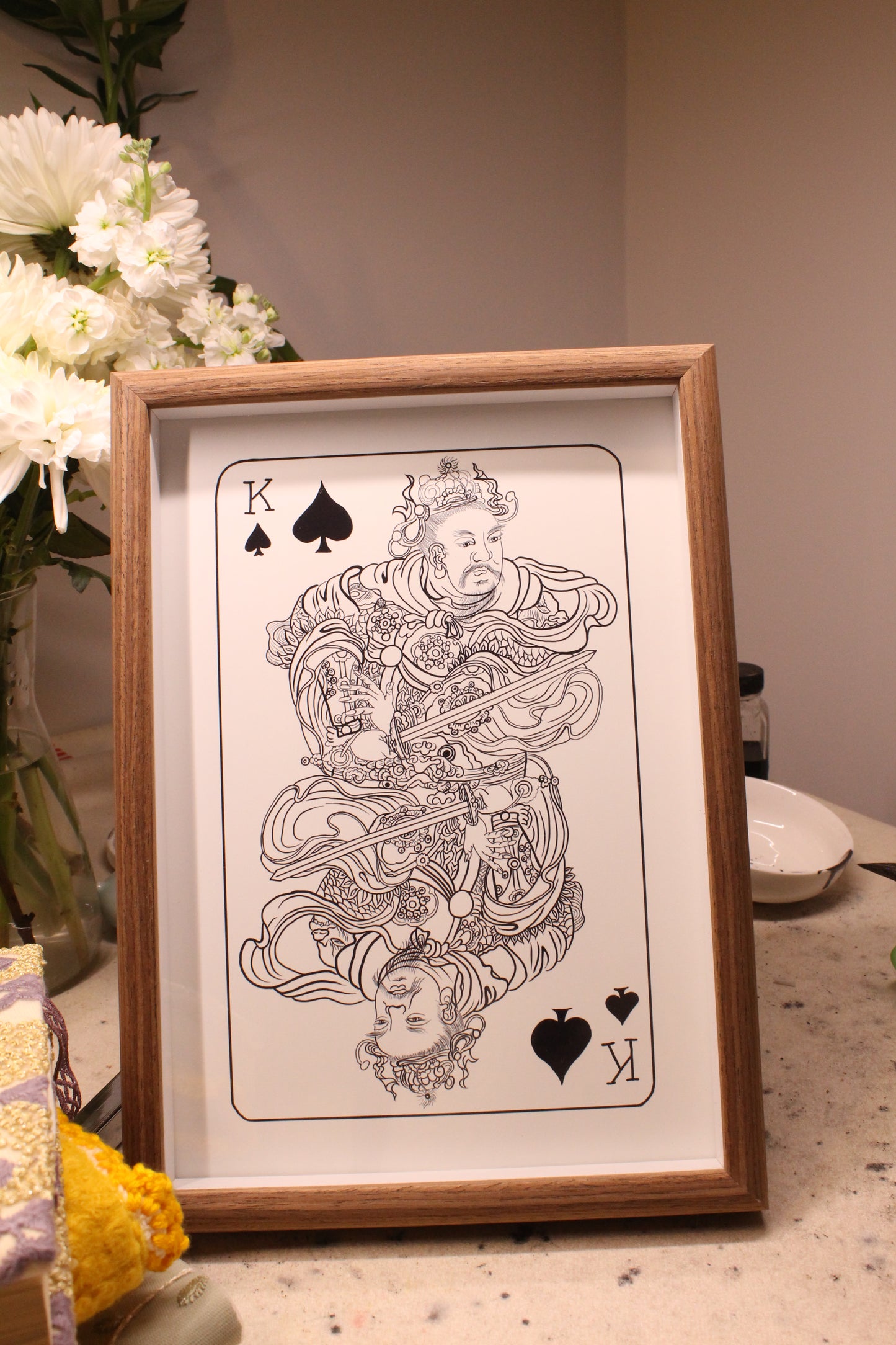 Framed | Unframed Art Print | Line art King of Spades Traditional Chinese Style