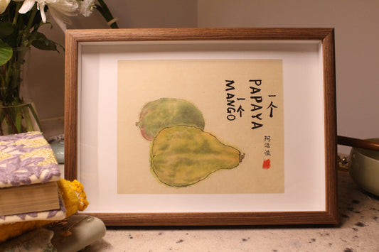 Framed | Unframed Art Print | Watercolour Mango and Papaya