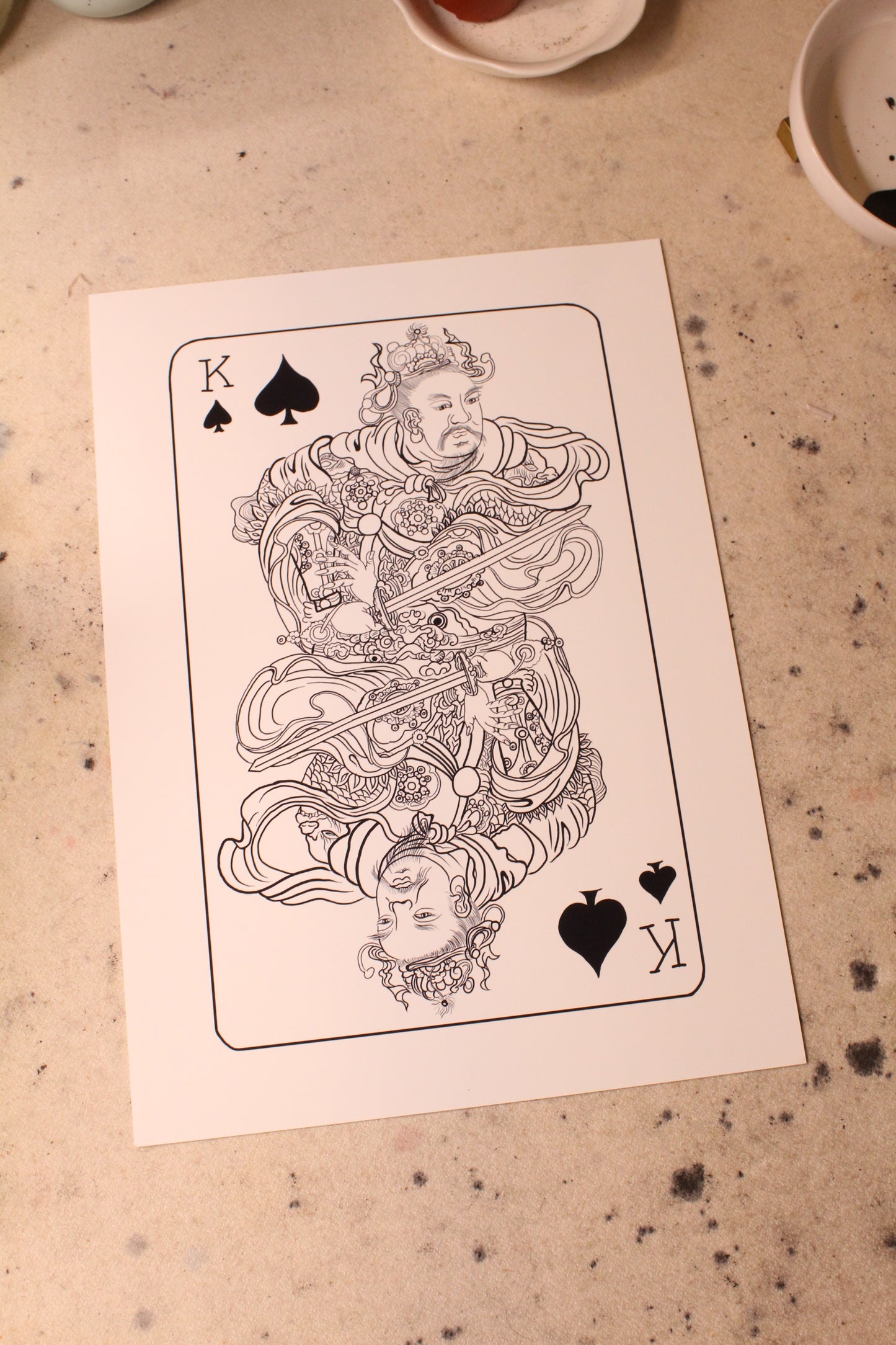 Framed | Unframed Art Print | Line art King of Spades Traditional Chinese Style