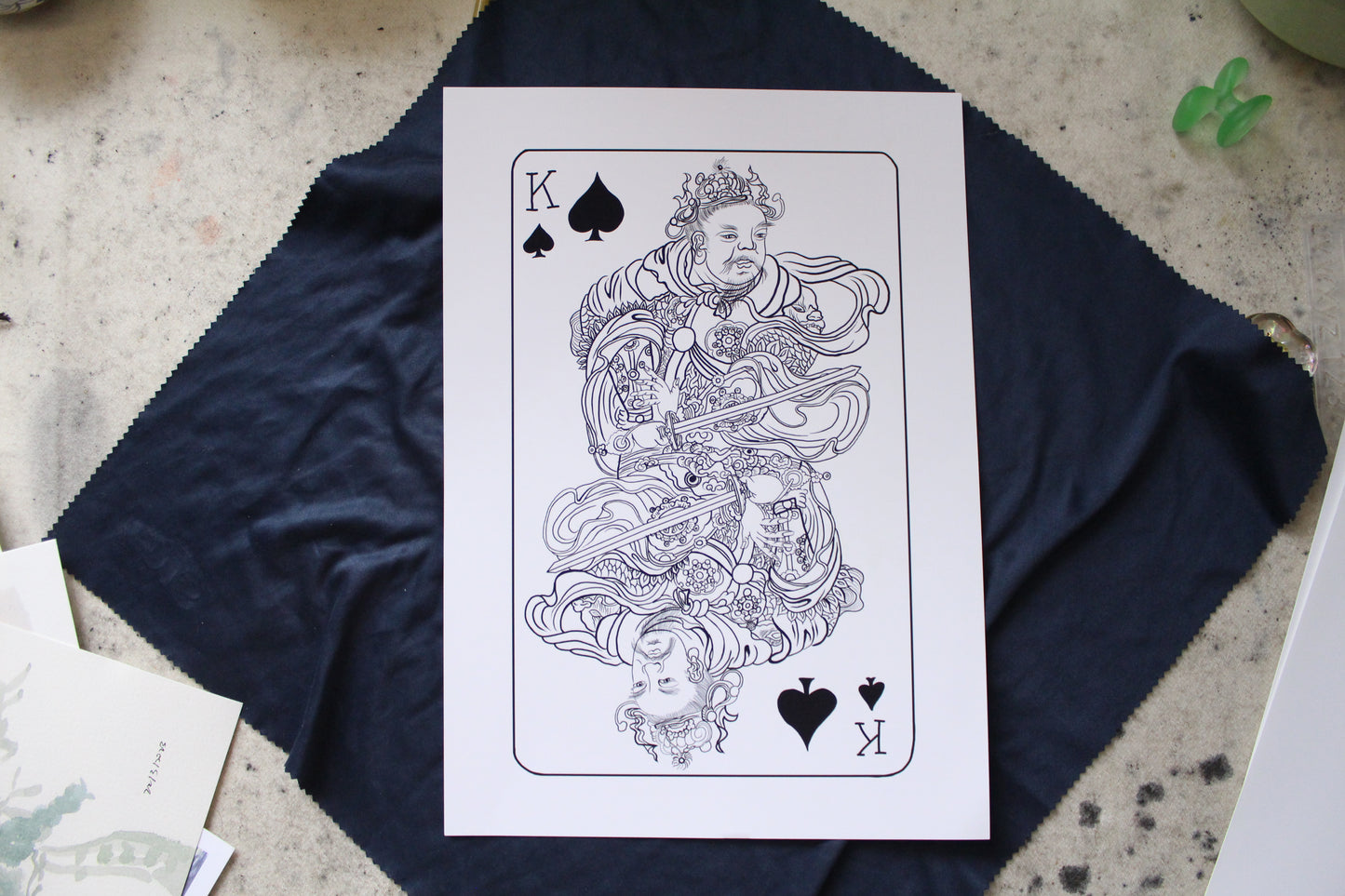 Framed | Unframed Art Print | Line art King of Spades Traditional Chinese Style