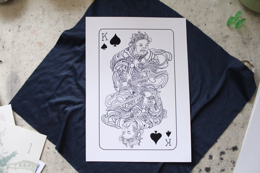 Framed | Unframed Art Print | Line art King of Spades Traditional Chinese Style