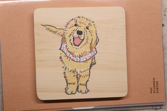 Square Wooden Coaster with Mini Hand-drawn Pawtrait on