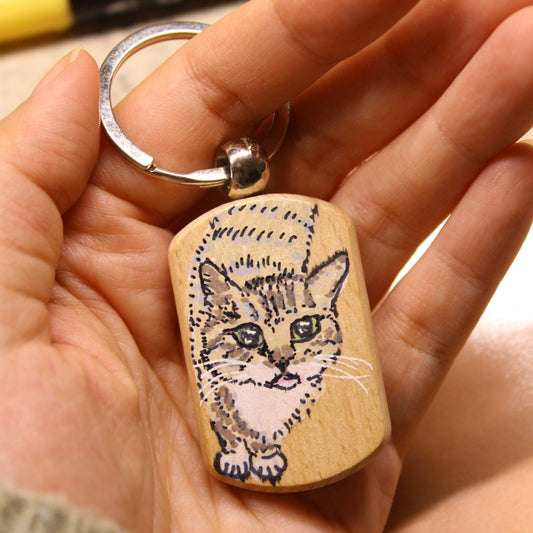 Wooden Retangular Keyring with Mini Pawtrait on