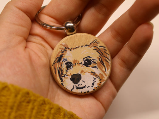 Wooden Circular Keyring with Mini Pawtrait on