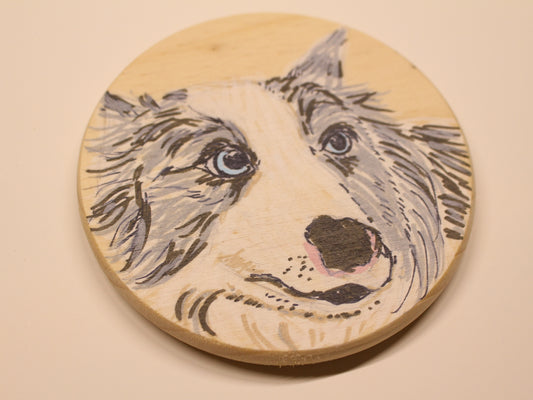Circular Wooden Coaster with Mini Hand-drawn Pawtrait on